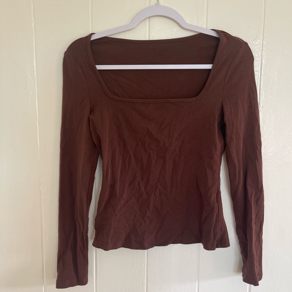Brown square neck top